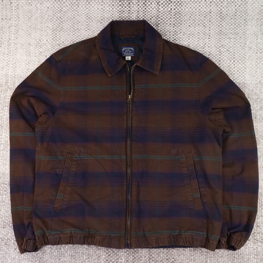 J.Crew Mens Plaid Harrington Jacket Brown Navy Blue BS149 Size L